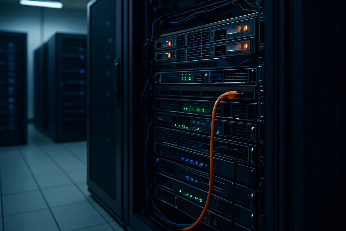 Размещение серверов в дата-центре colocation — серверная стойка с оборудованием в холодном зале ЦОД